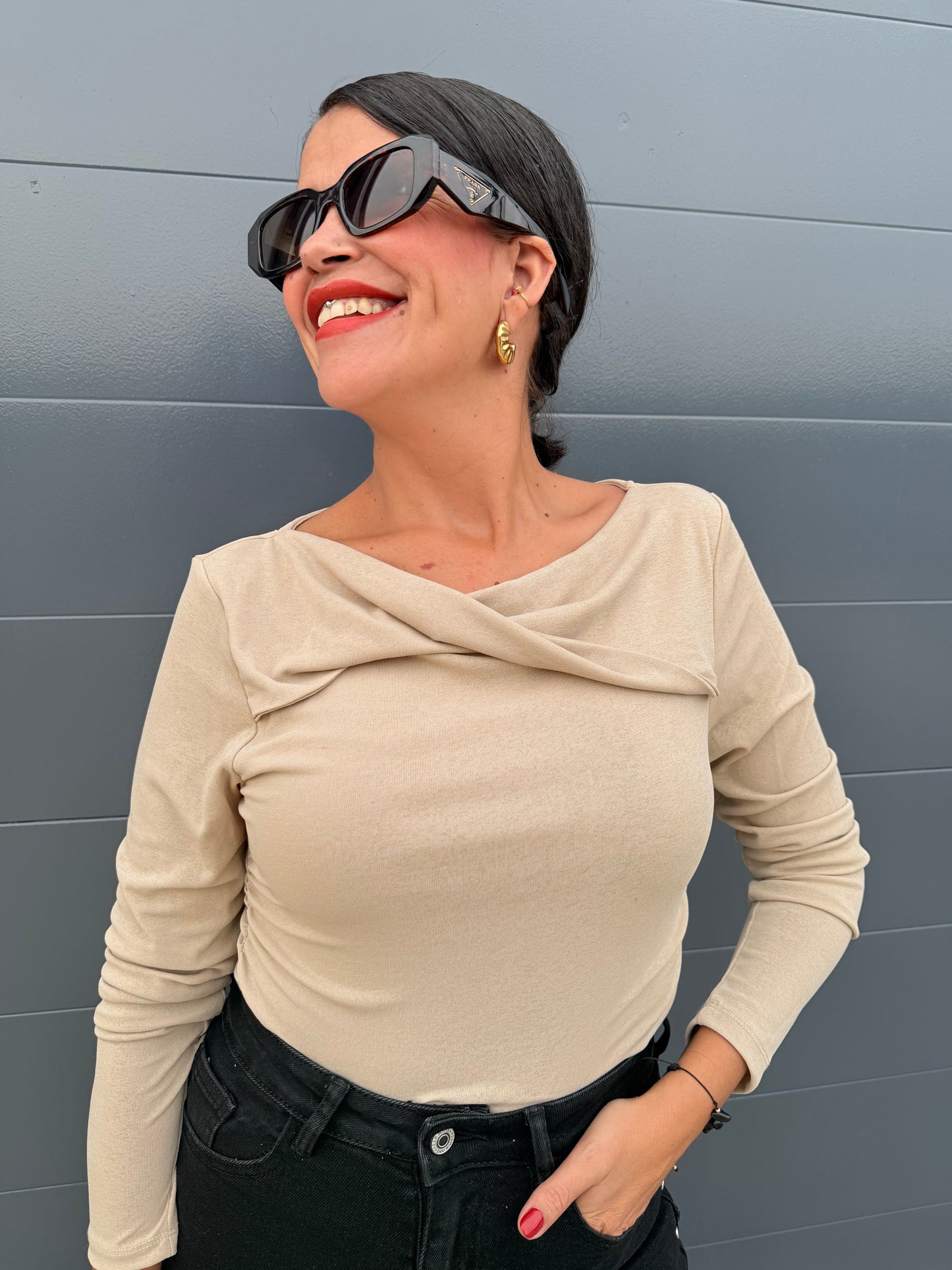 Camiseta manga larga semi beige