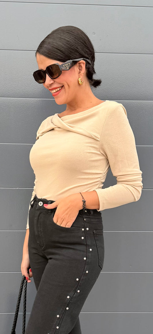 Camiseta manga larga semi beige