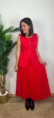 Falda de punto plisada en color rojo