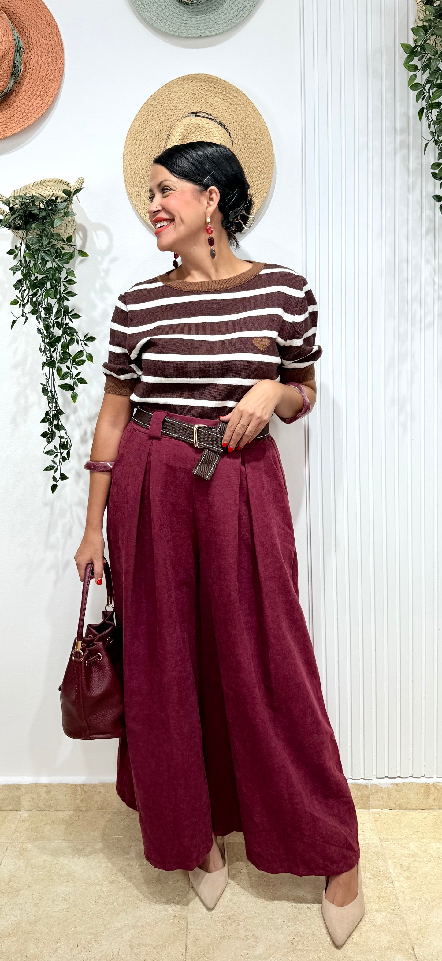 Pantalón melocotón burdeos