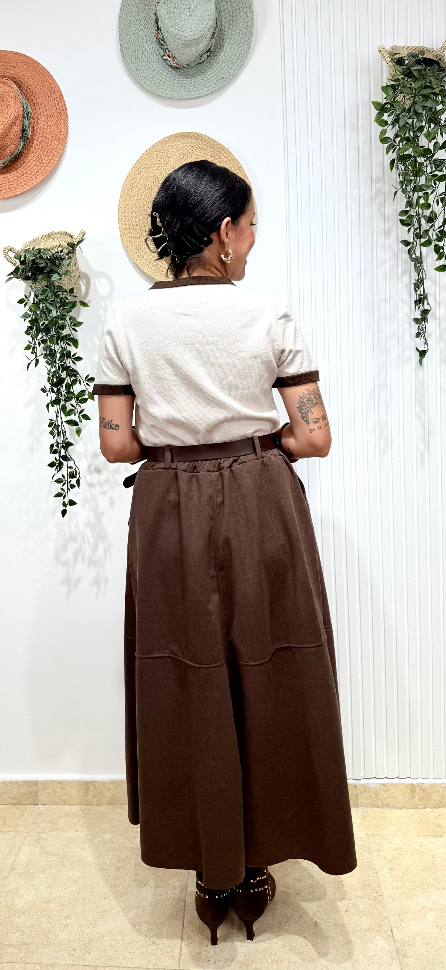 Falda evasé antelina chocolate