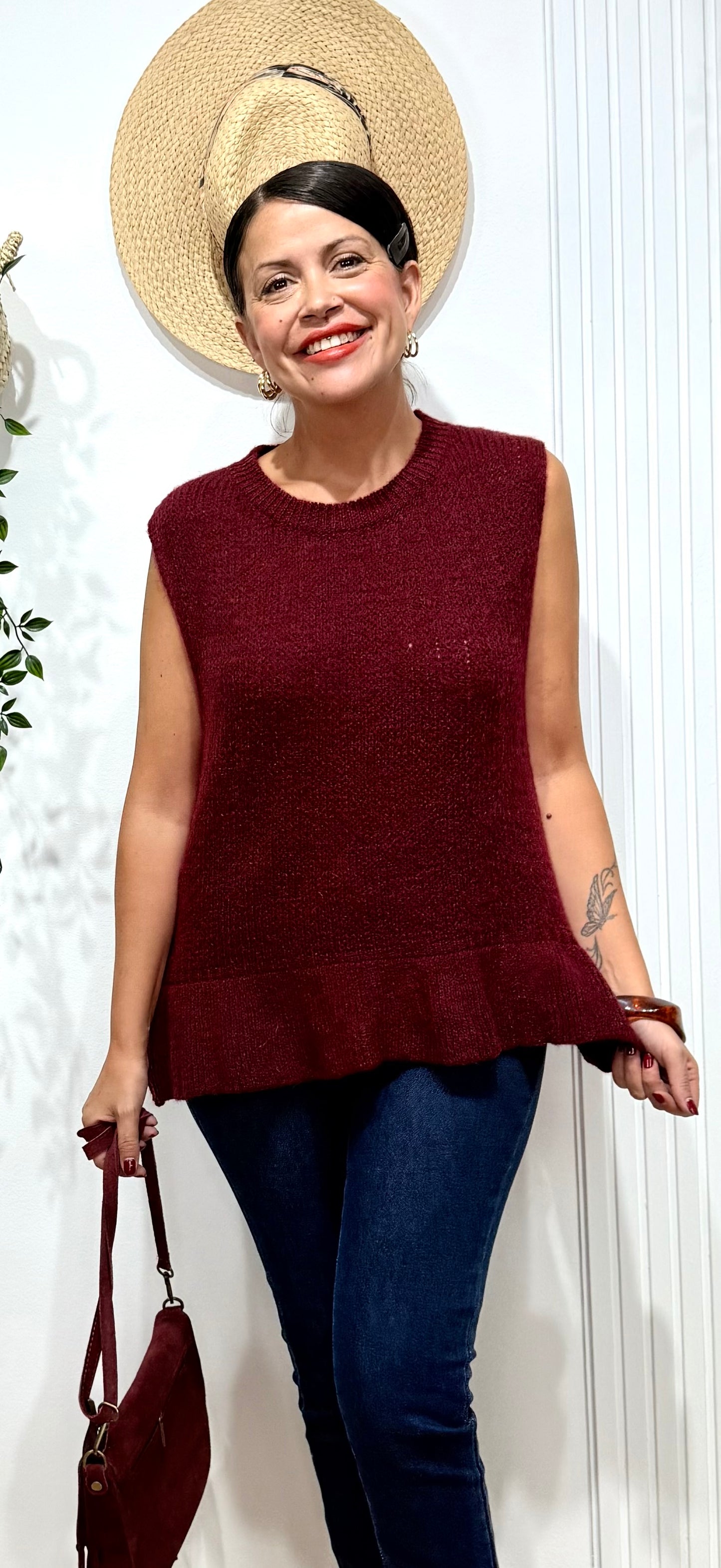 Jersey burdeos volantes