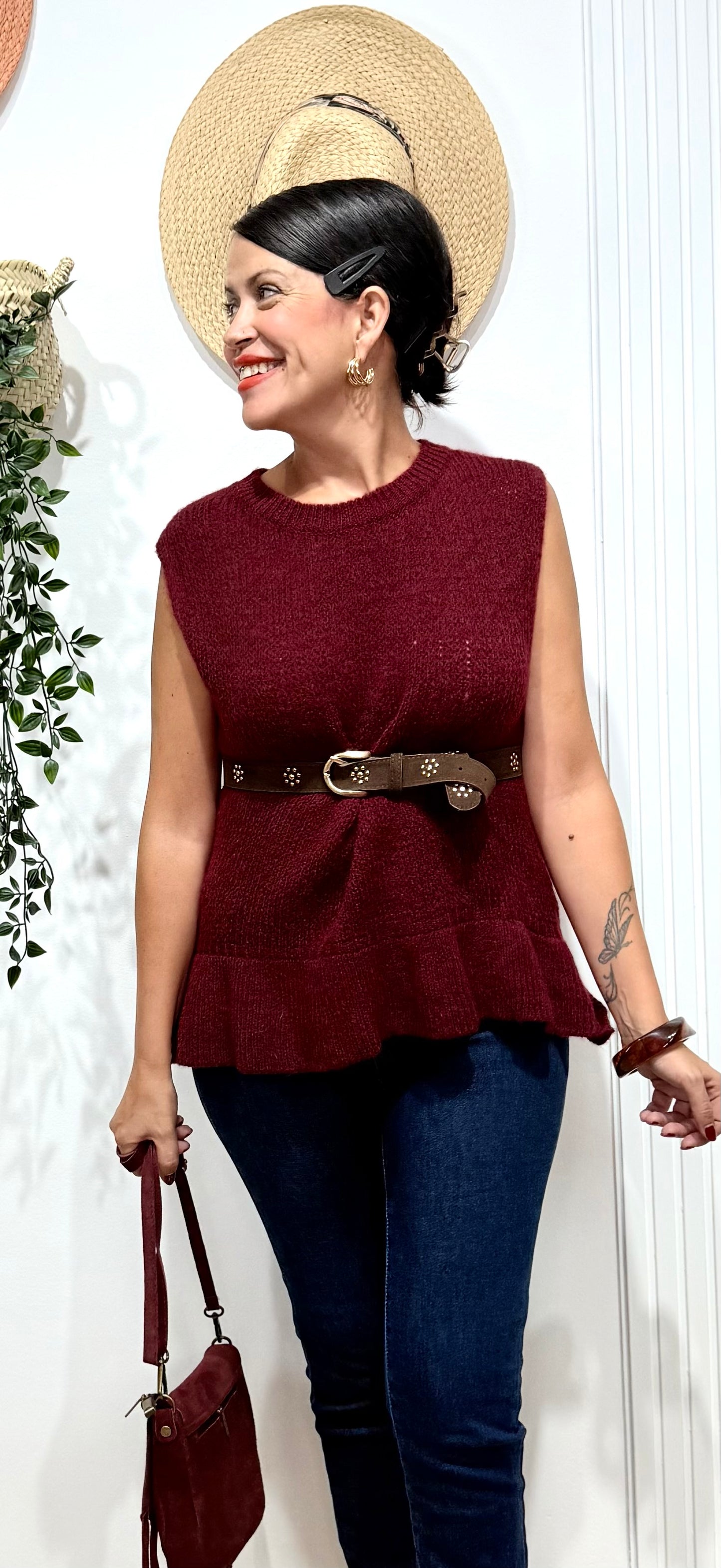 Jersey burdeos volantes