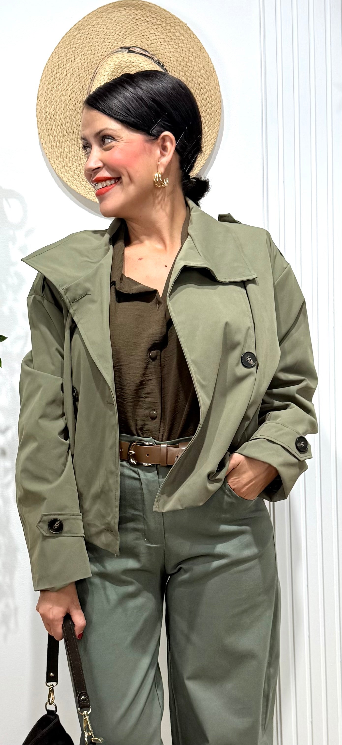 Gabardina croped verde