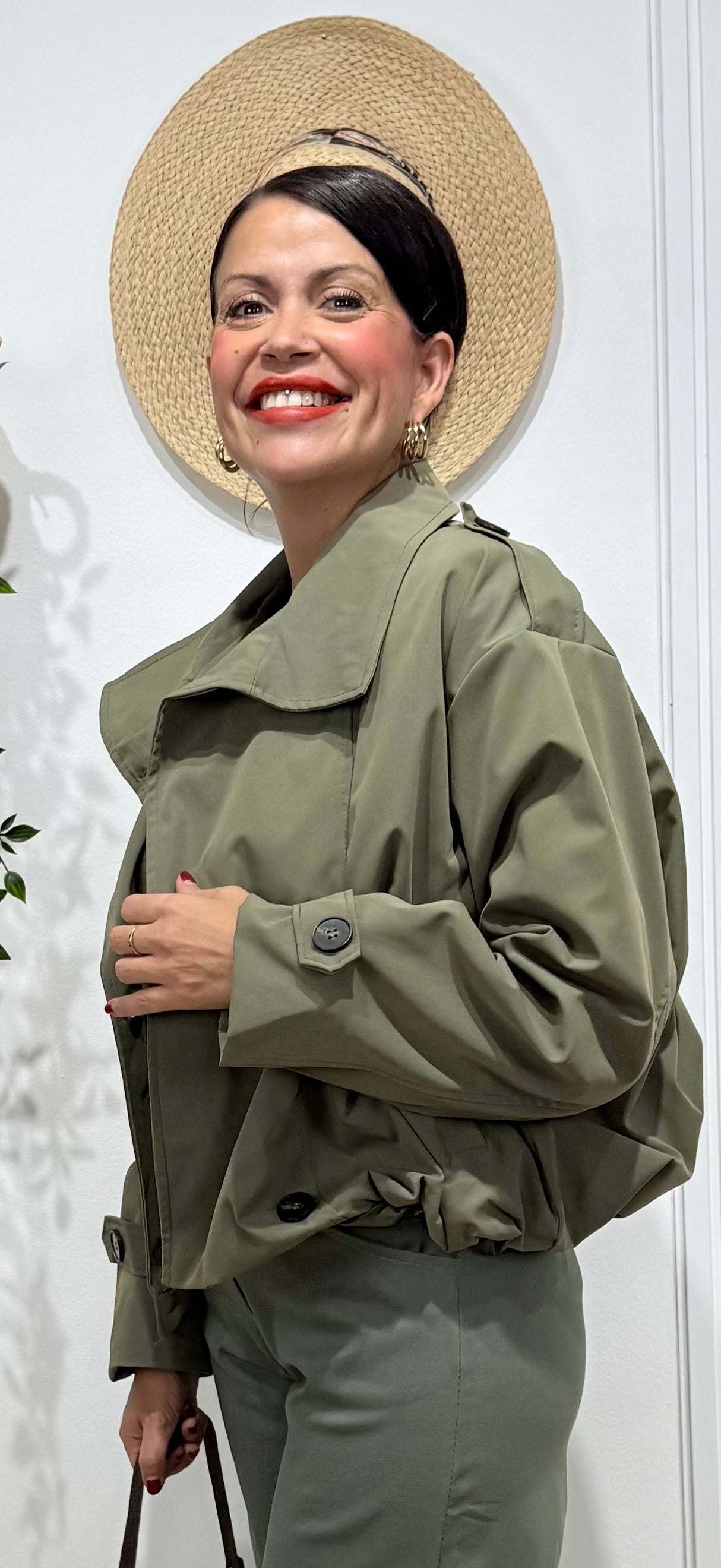 Gabardina croped verde