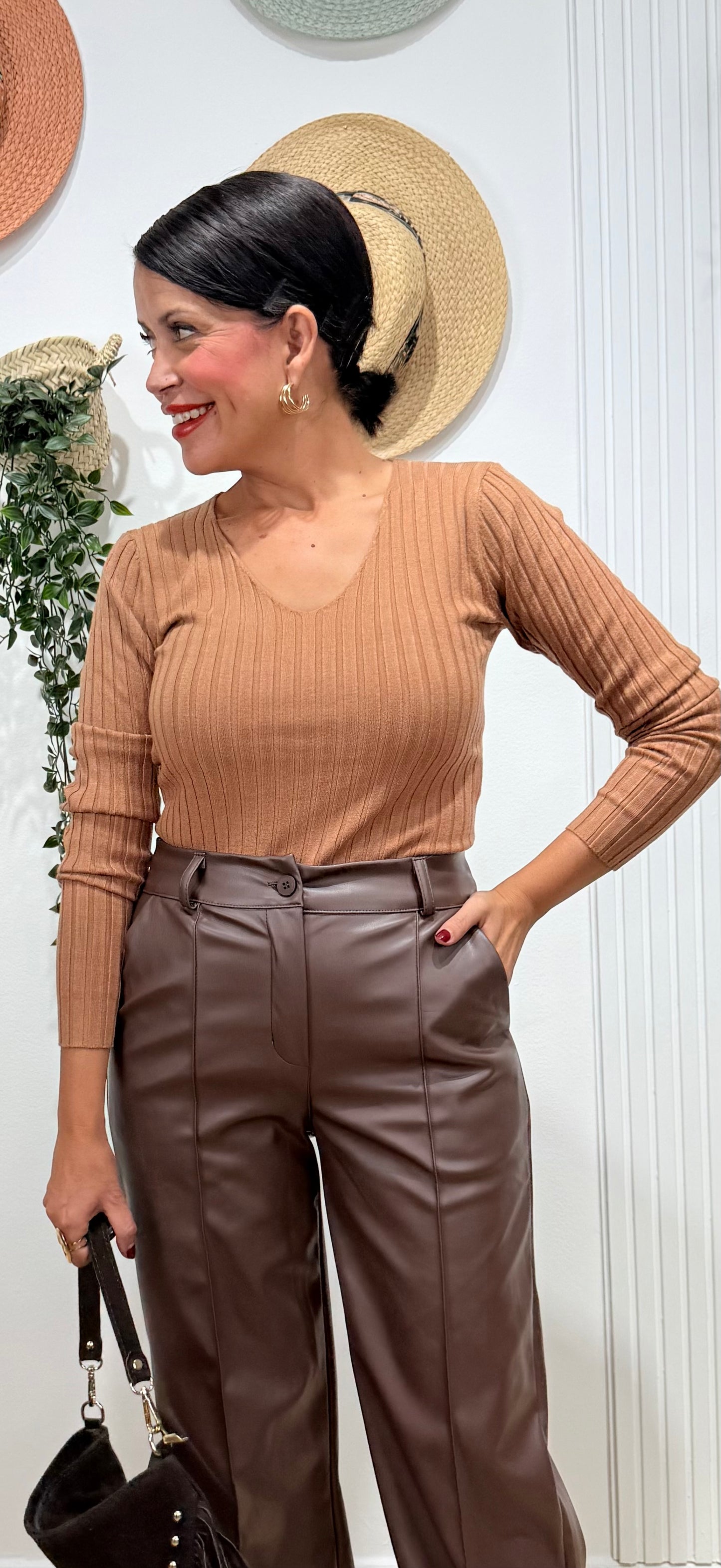 Jersey básic canalé camel oscuro