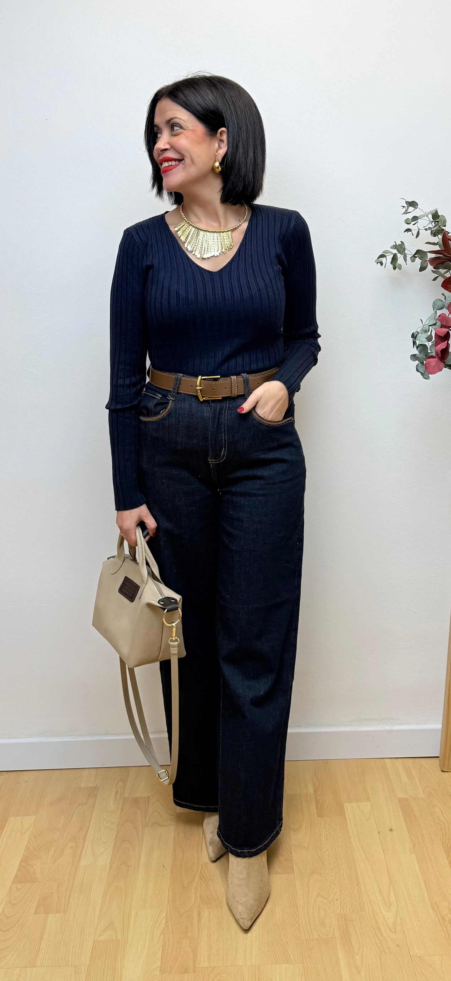 Jersey básic canalé azul marino