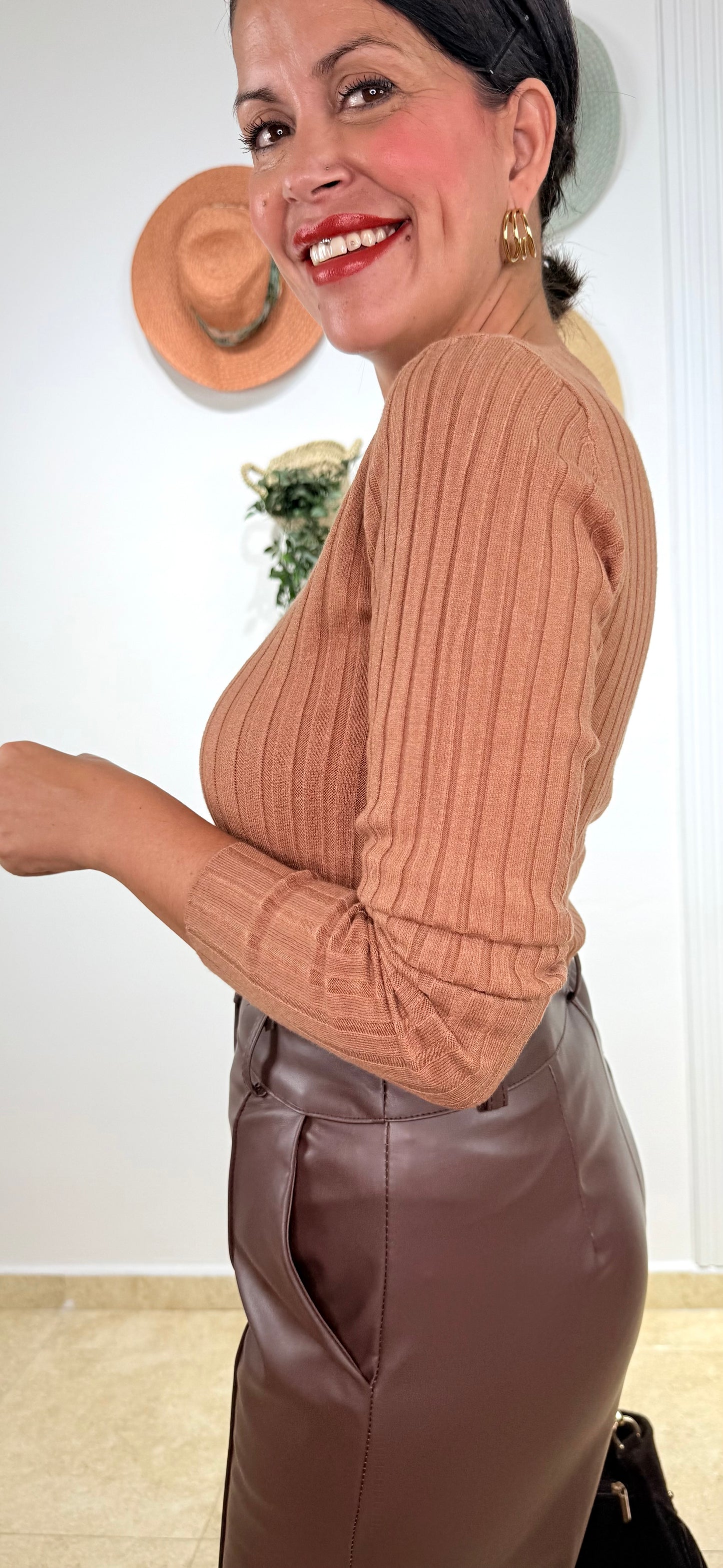 Jersey básic canalé camel oscuro