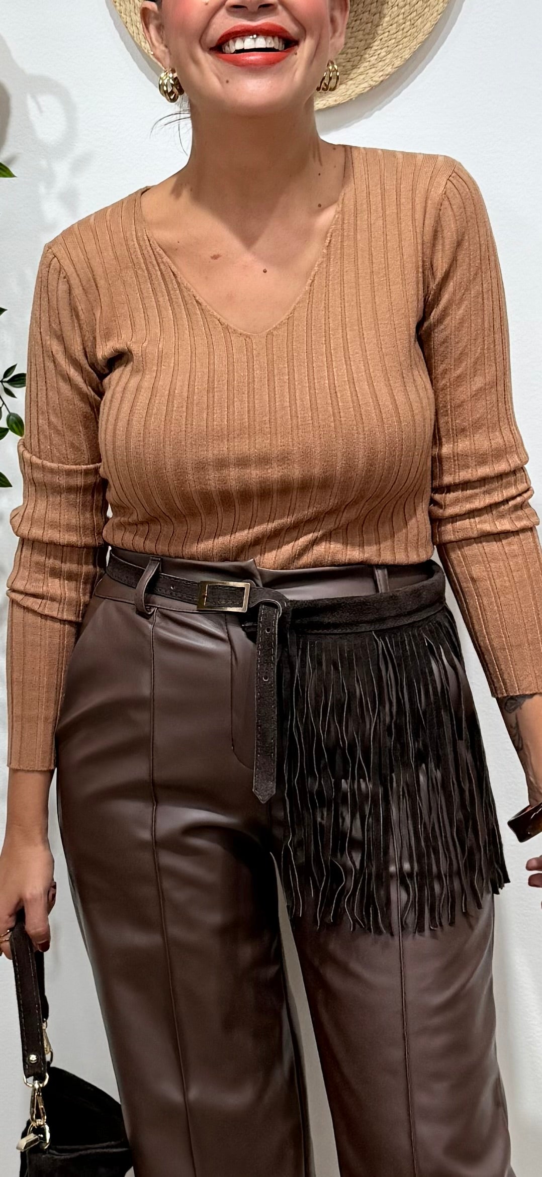 Jersey básic canalé camel oscuro