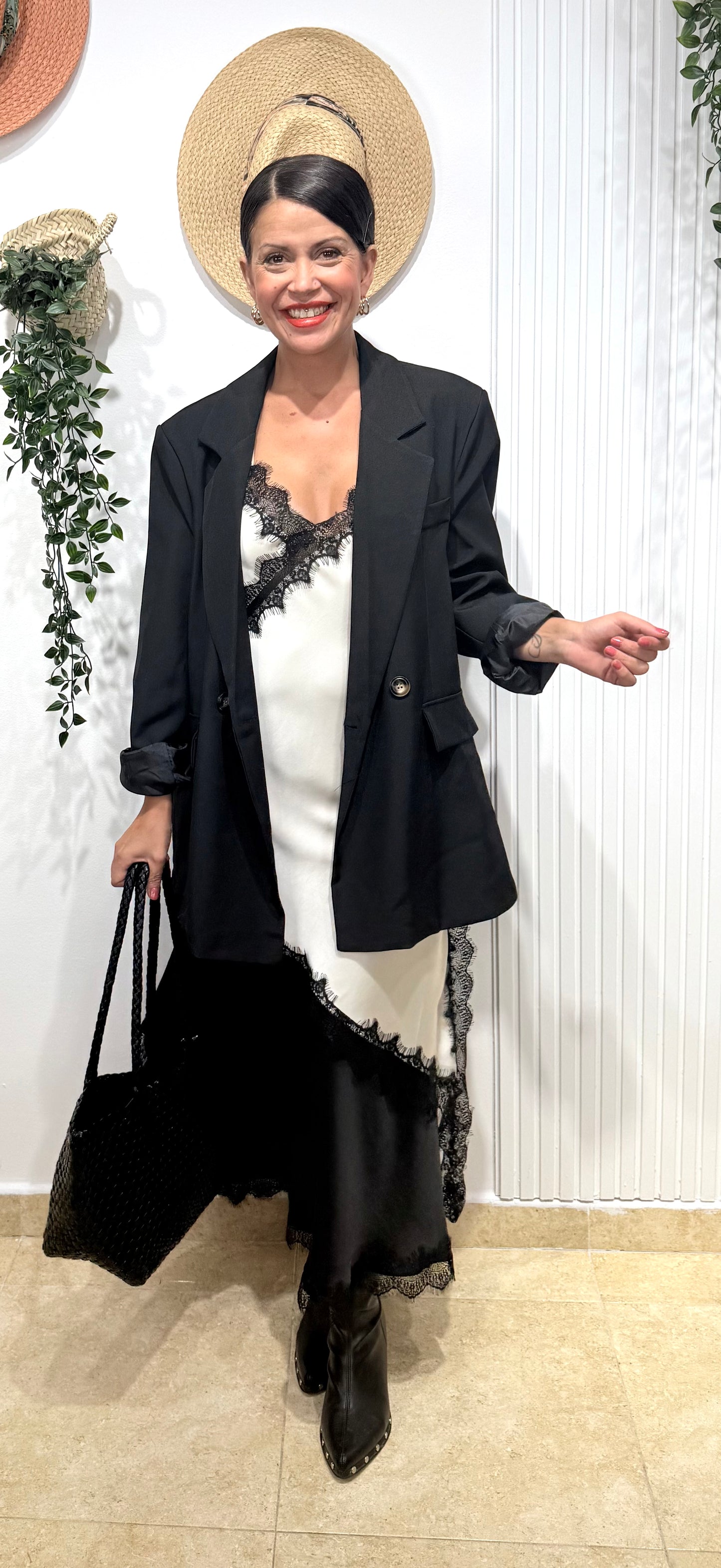 Vestido/ top lencero Beige-Negro