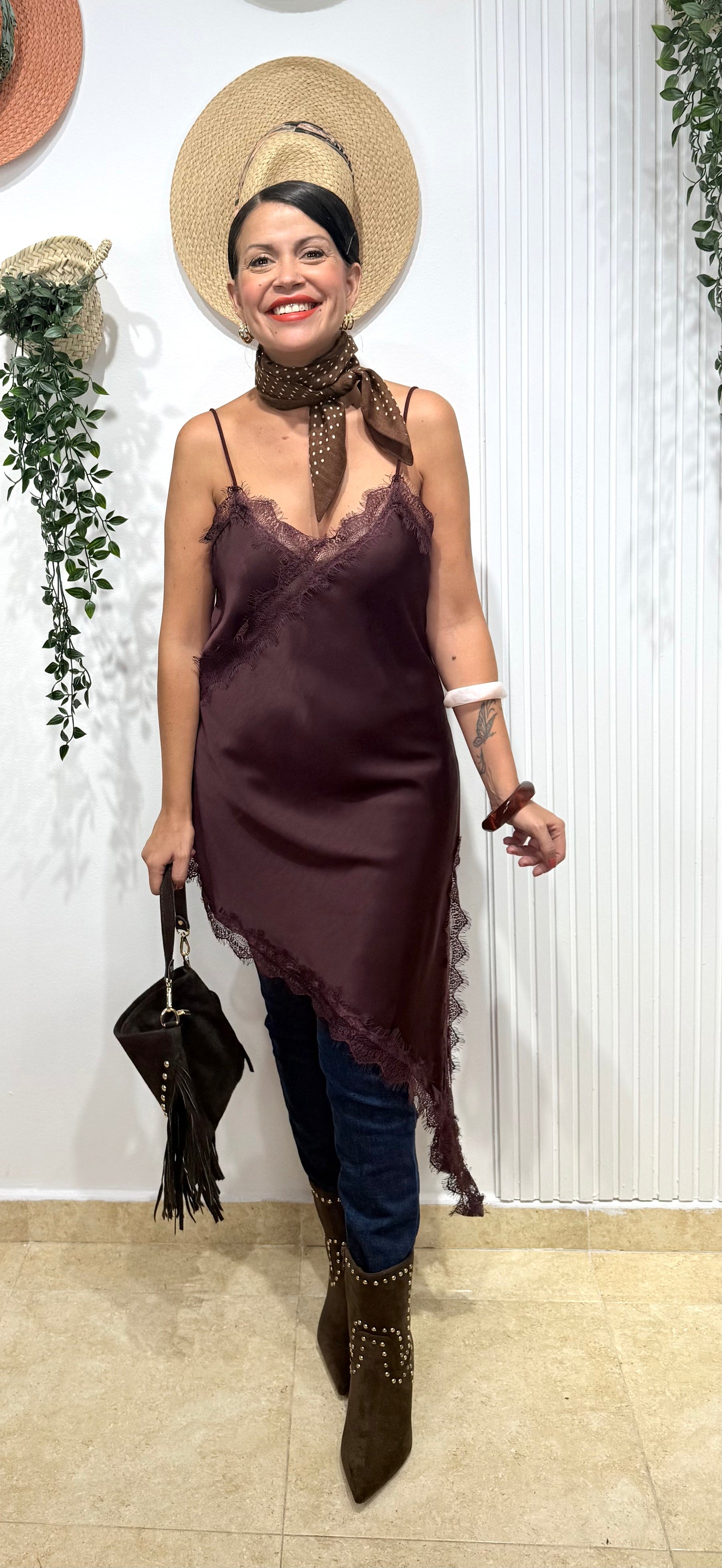 Vestido/ top lencero Burdeos