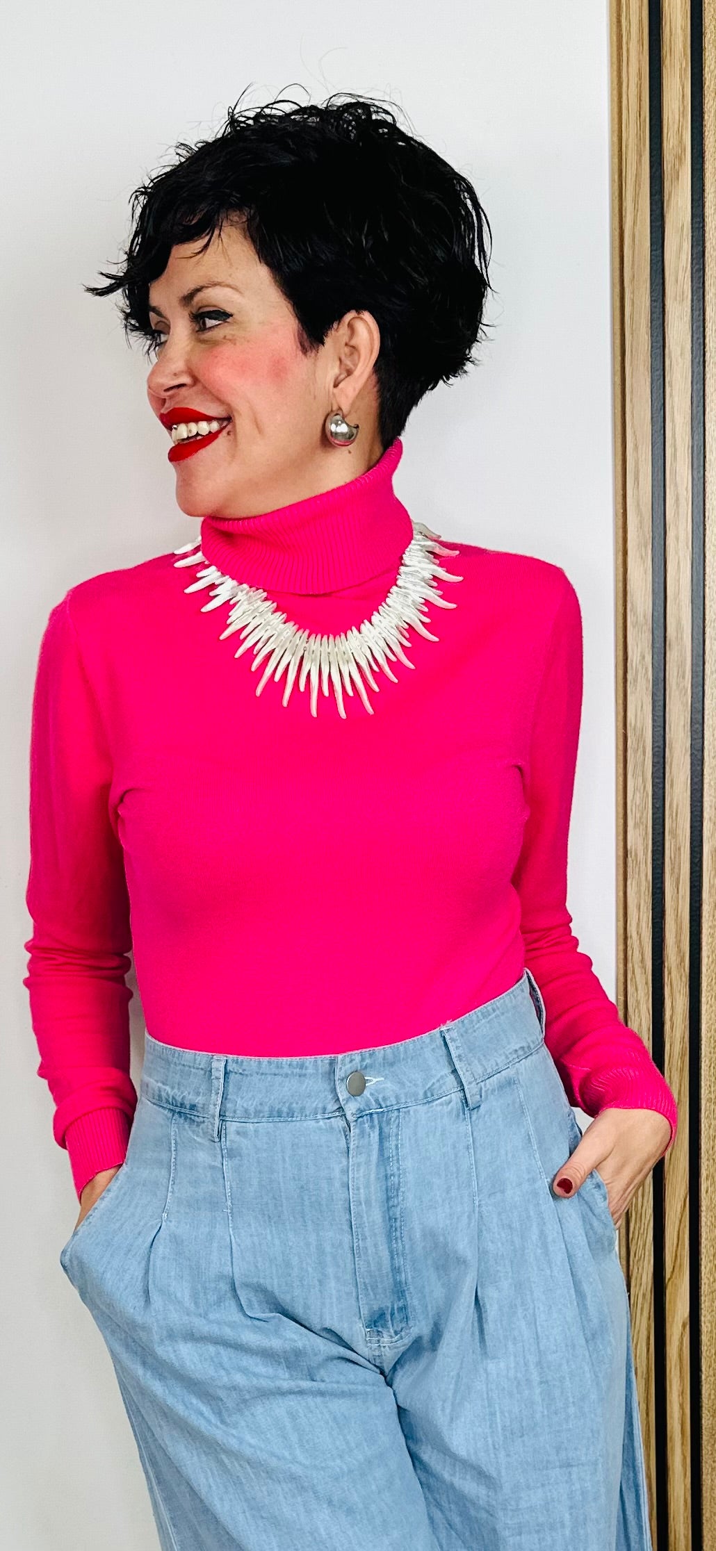 Jersey cuello alto fucsia