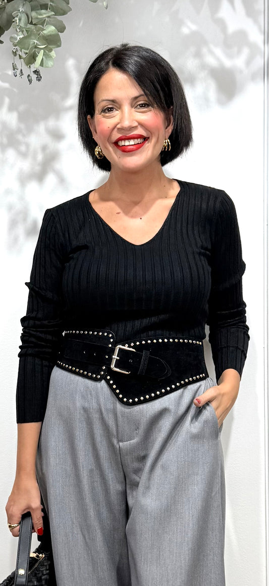 Jersey básic canalé negro