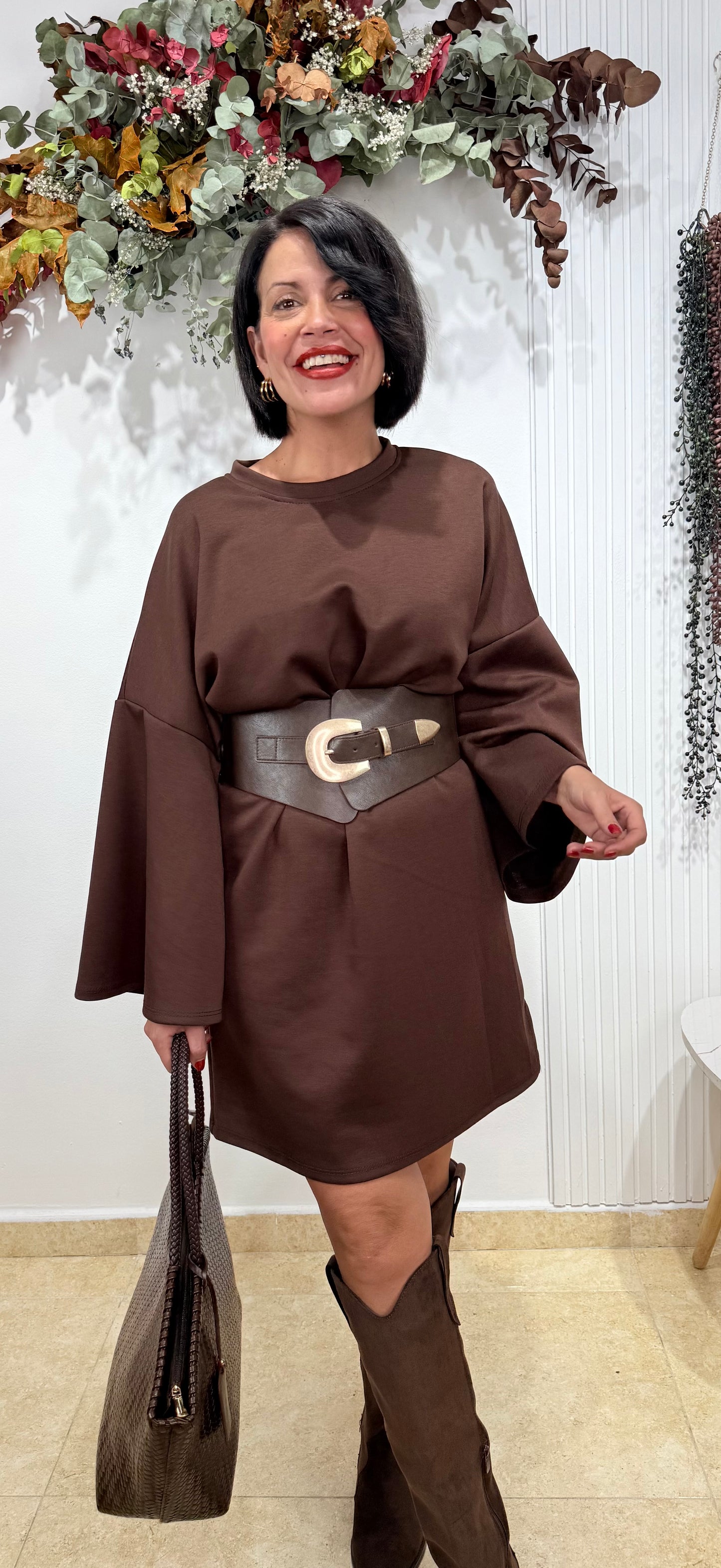 Vestido Chocolate con cinturón