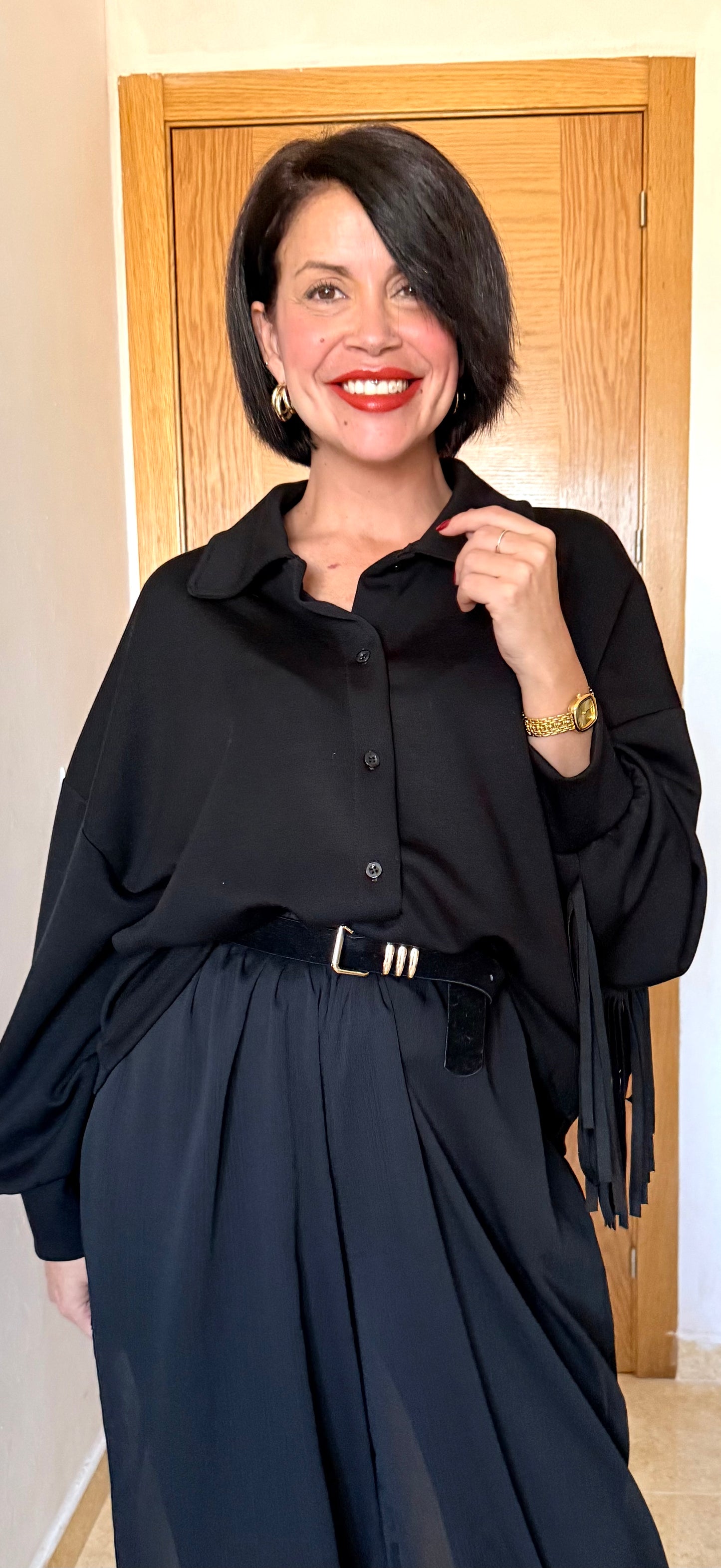 Camisa flecos negra