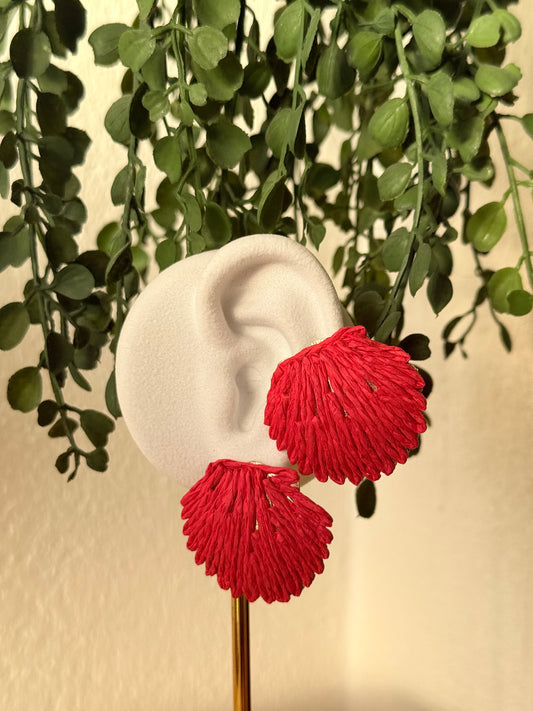 Pendientes rafia y acero concha roja