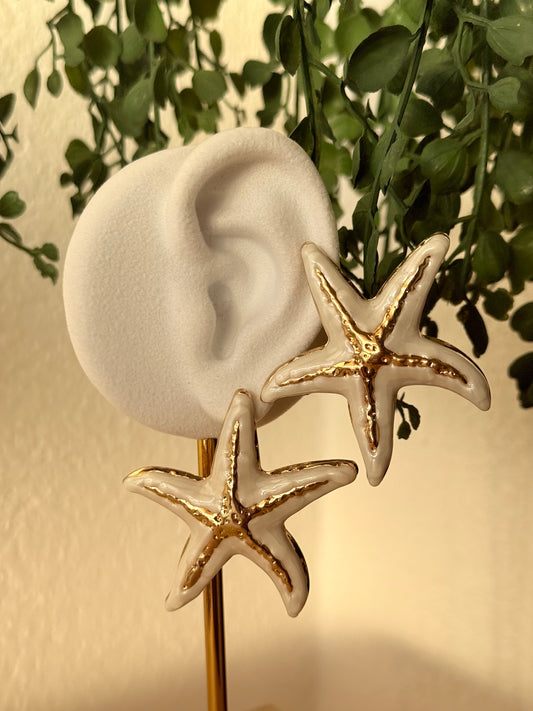 Pendientes acero estrella blanco