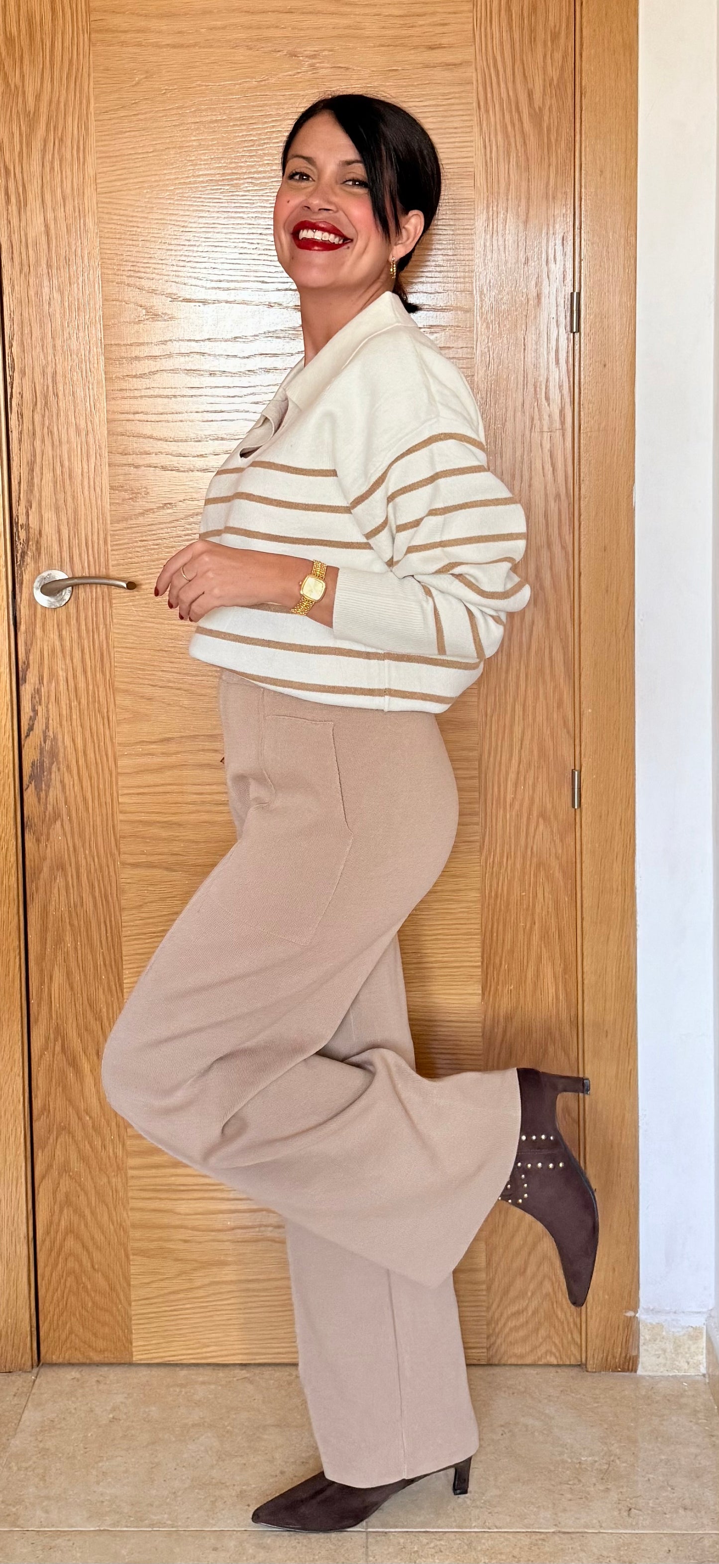 Jersey - Polo rayas marineras camel