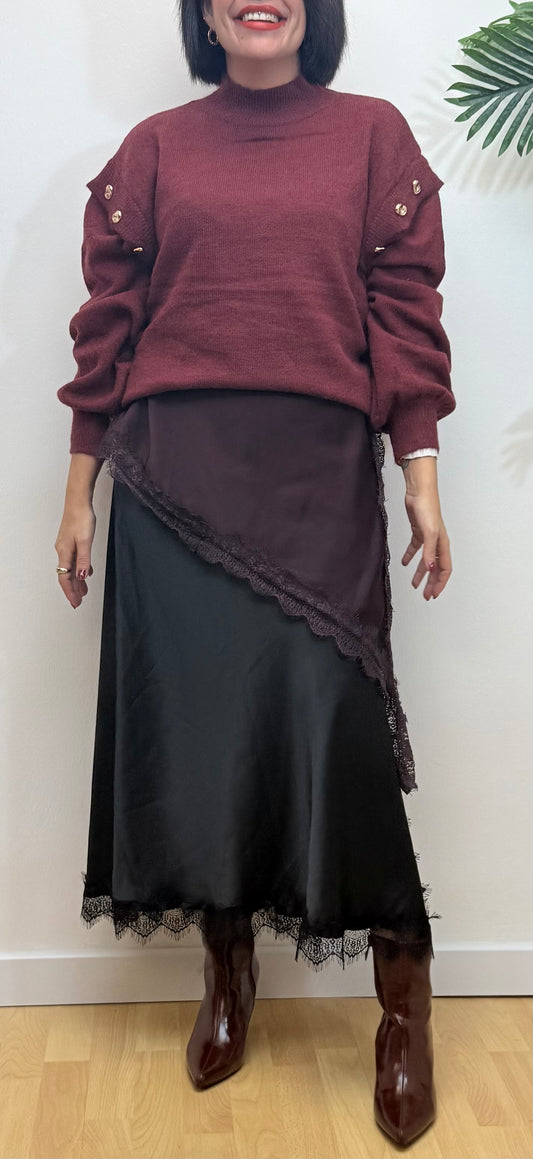 Falda satinada negra encaje