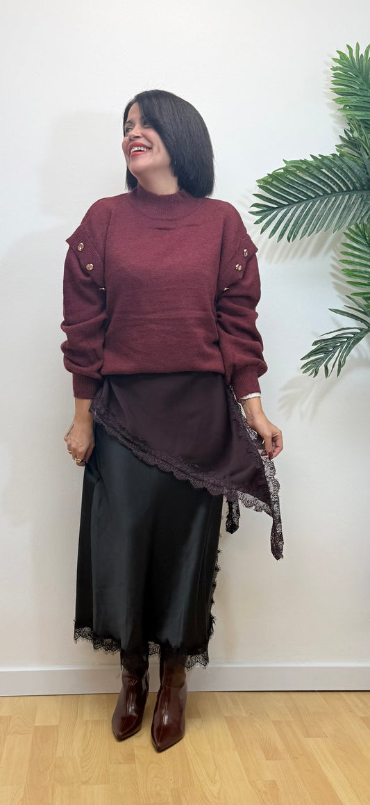 Falda satinada negra encaje