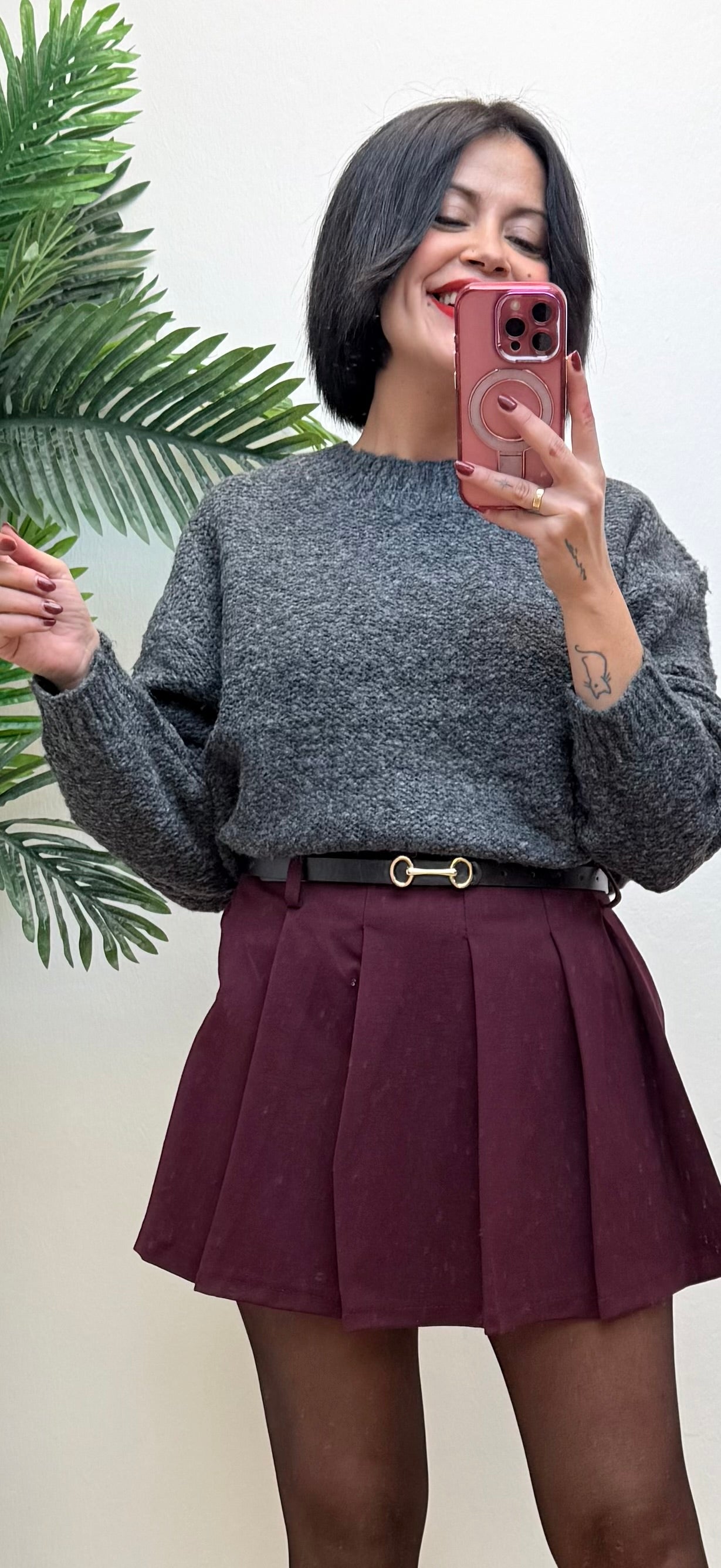 Falda pantalón tablas burdeos