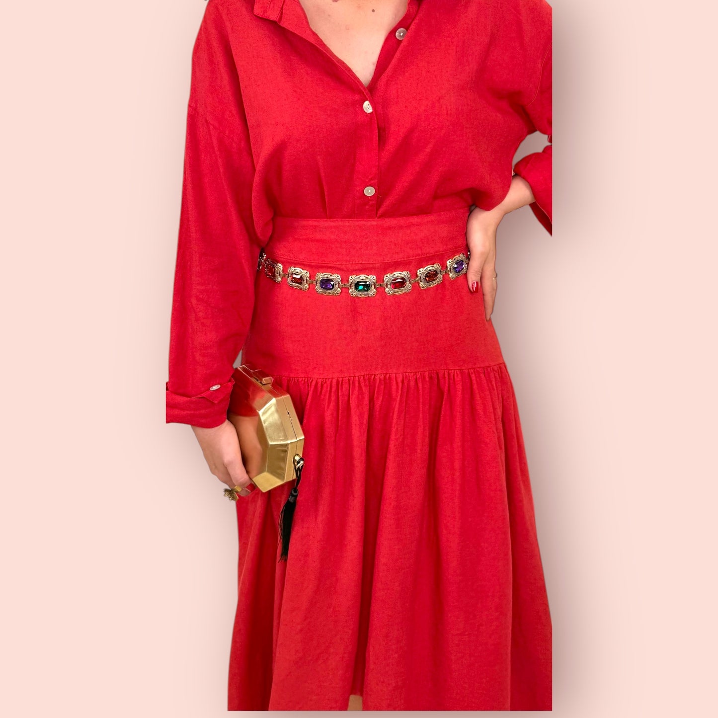 Falda lino desigual roja