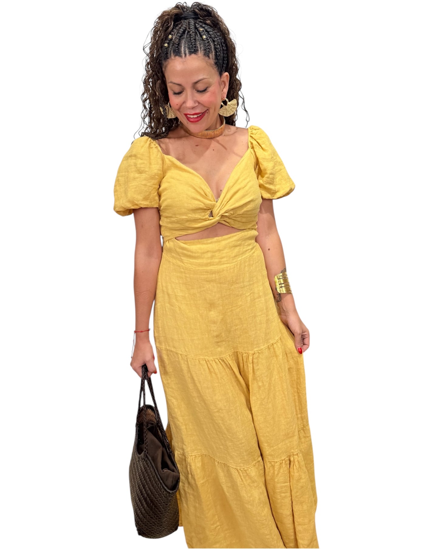 Vestido mostaza cut out