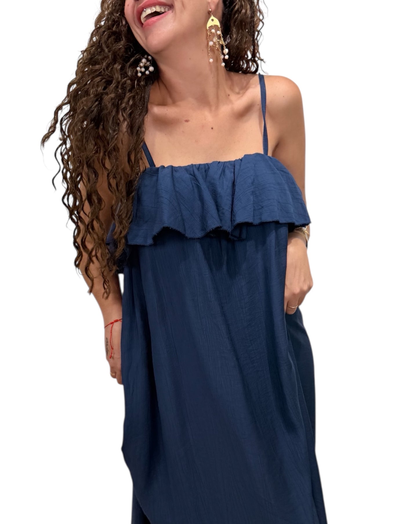 Vestido volantes azul marino