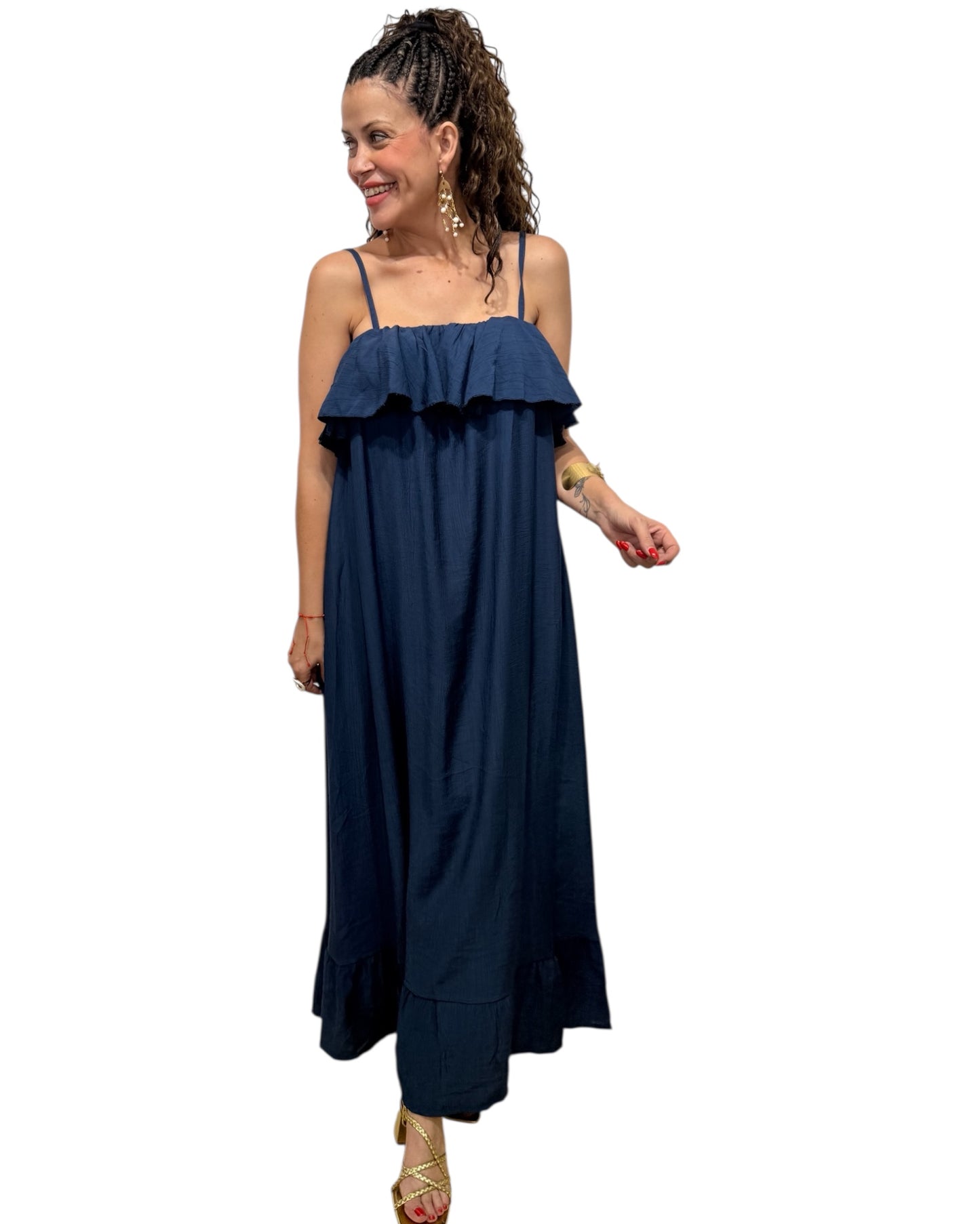 Vestido volantes azul marino