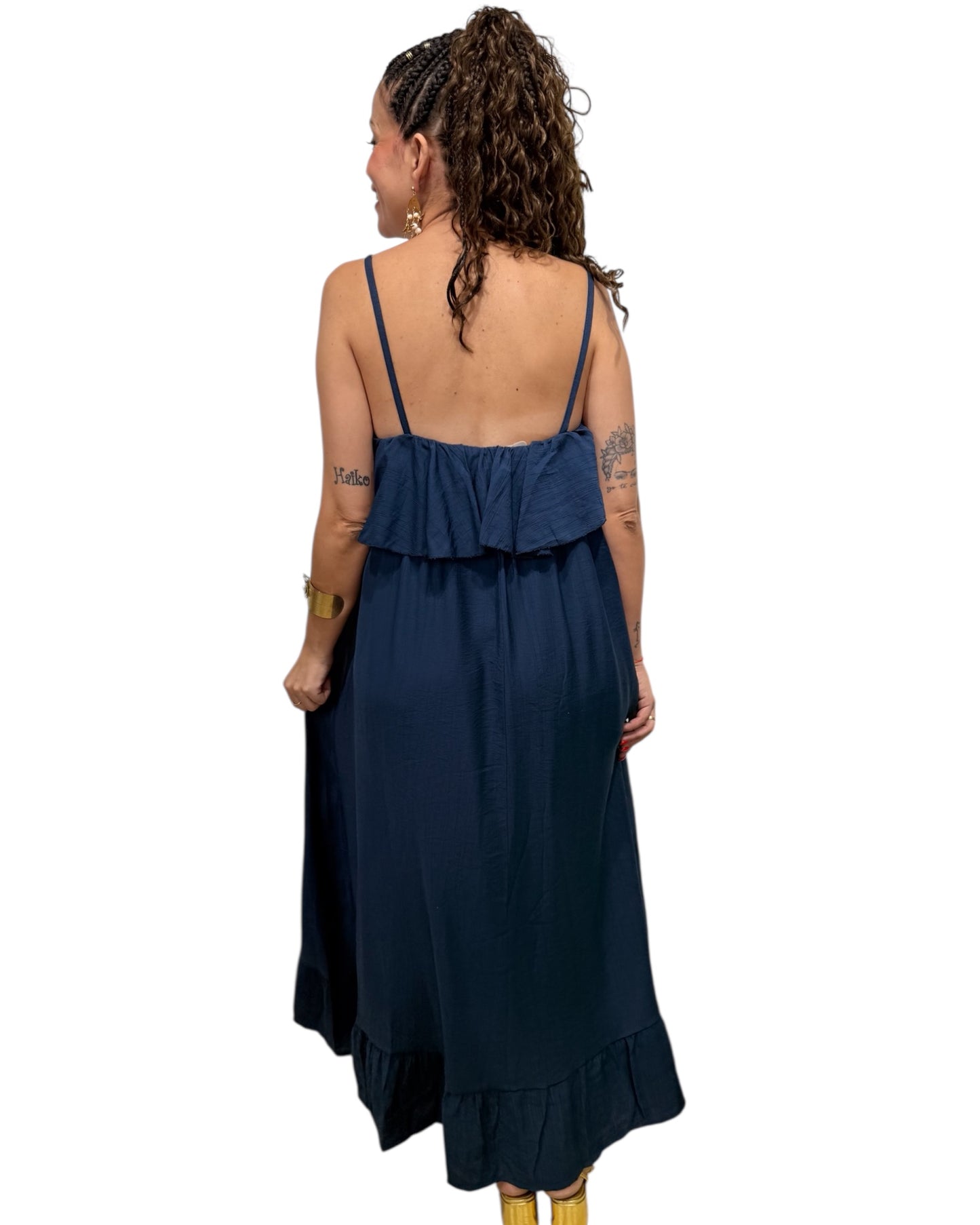 Vestido volantes azul marino
