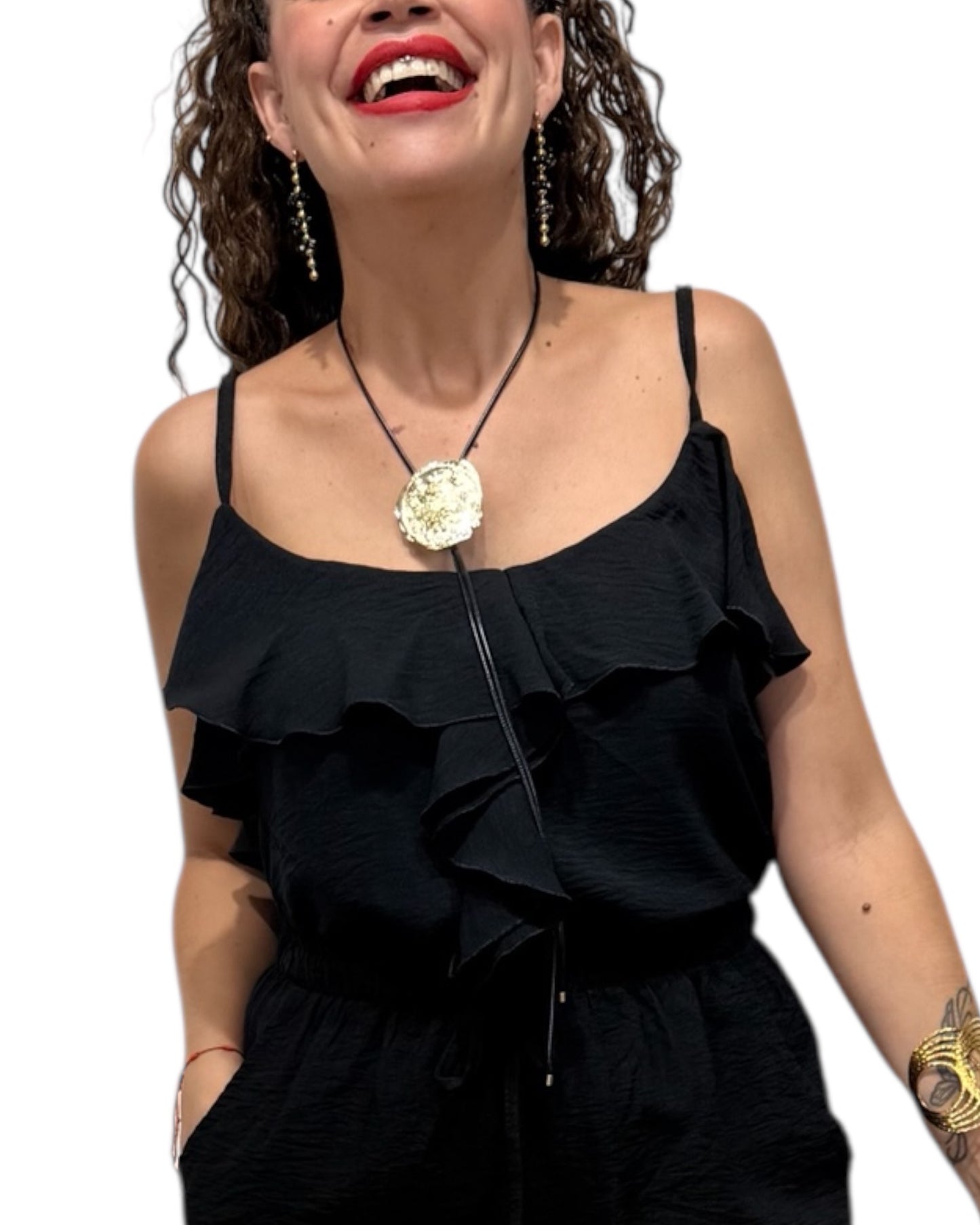 Top volantes negro