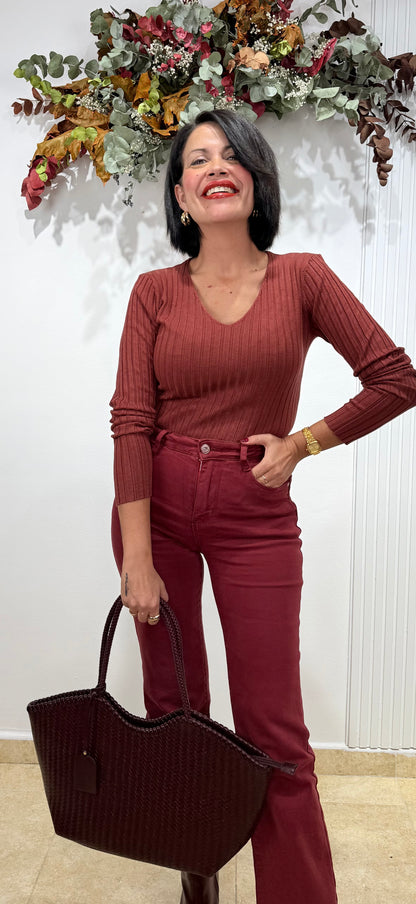 Jeans faja reductora  burdeos