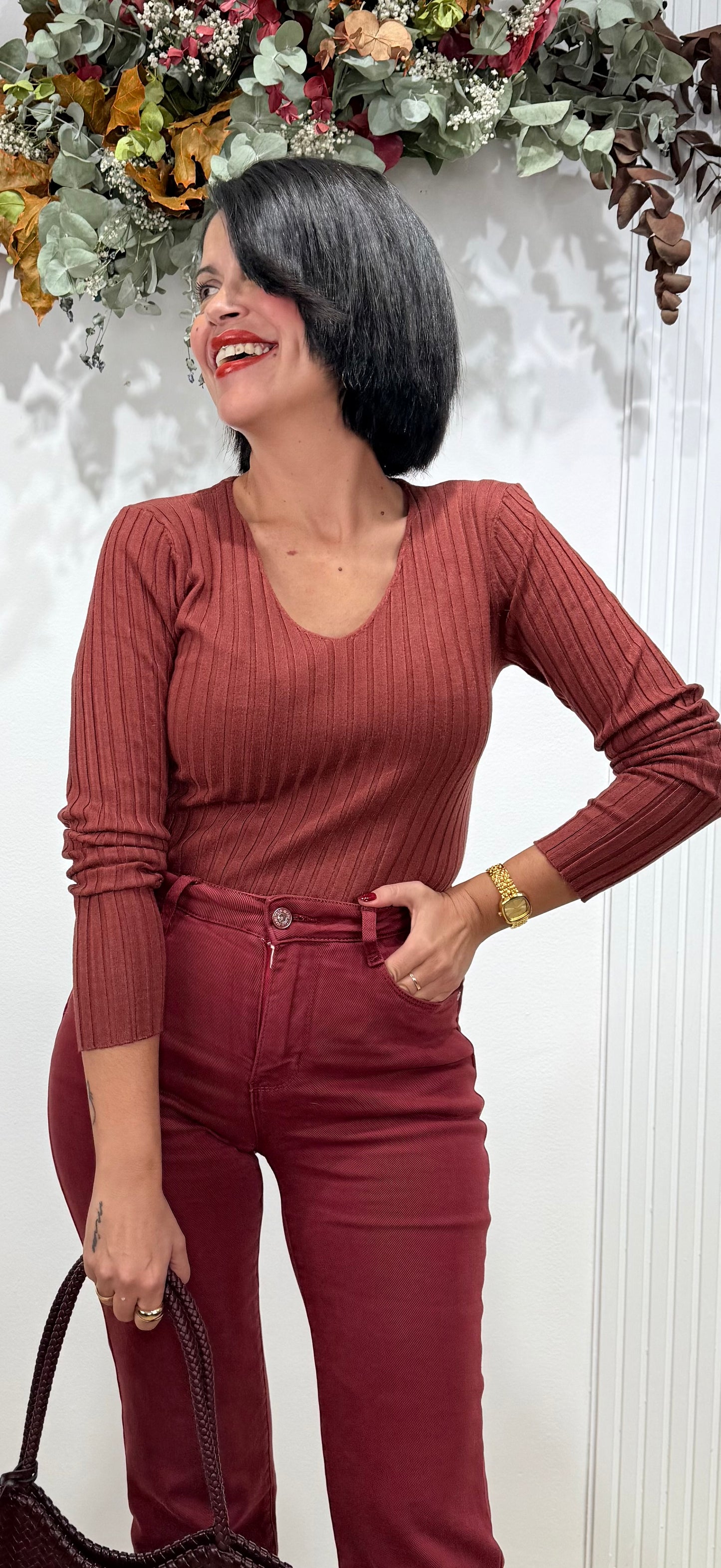 Jeans faja reductora  burdeos