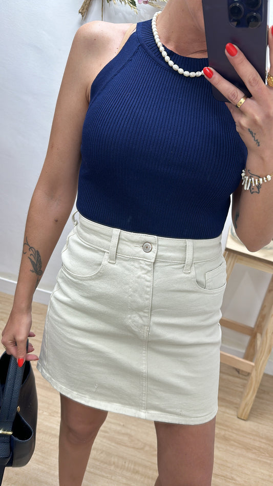 Falda beige denim