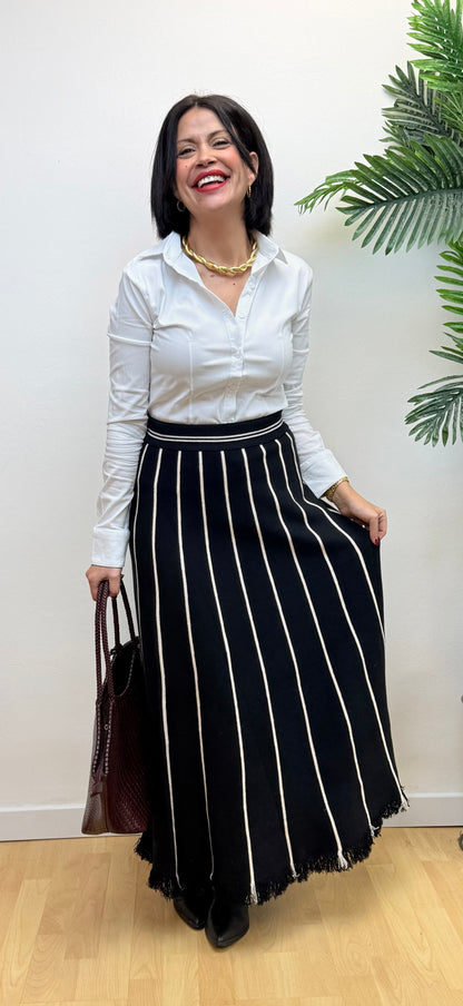 Falda larga rayas negra
