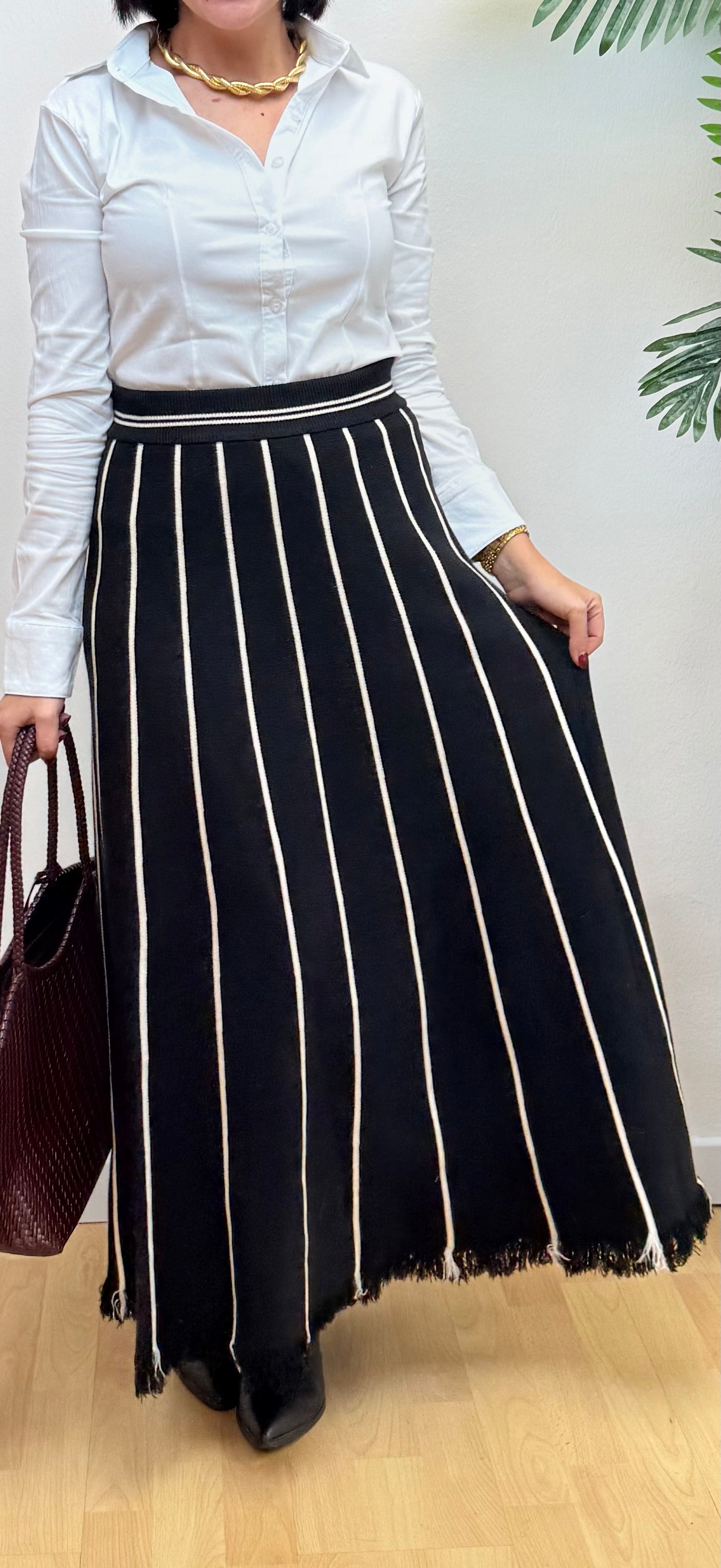 Falda larga rayas negra