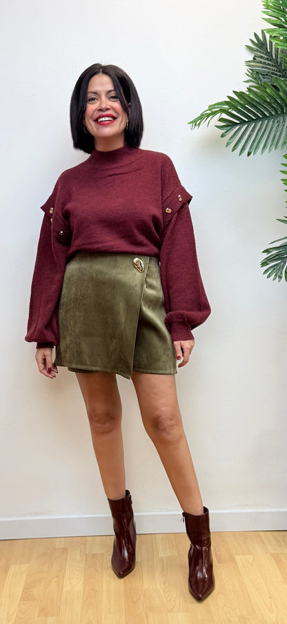 Falda pantalón verde detalle