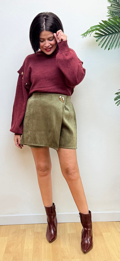 Falda pantalón verde detalle