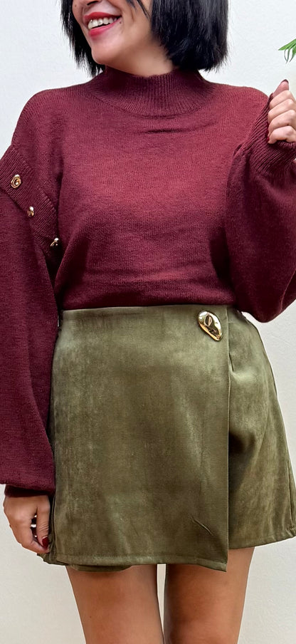 Falda pantalón verde detalle