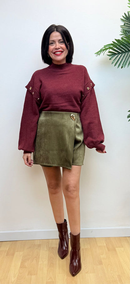 Falda pantalón verde detalle