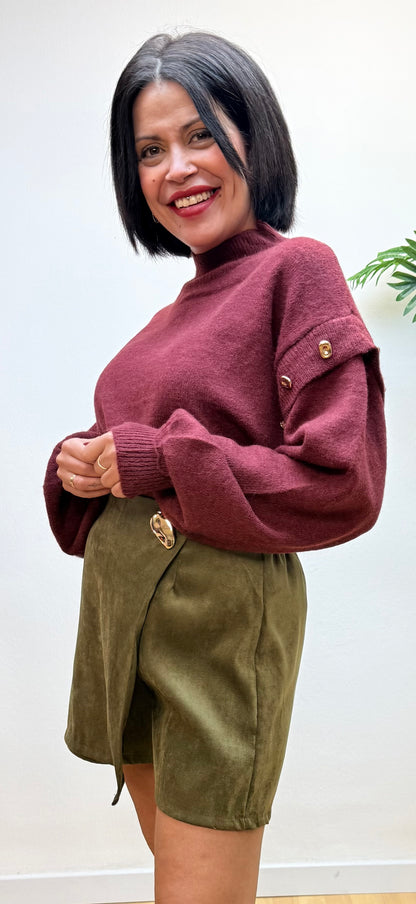 Falda pantalón verde detalle