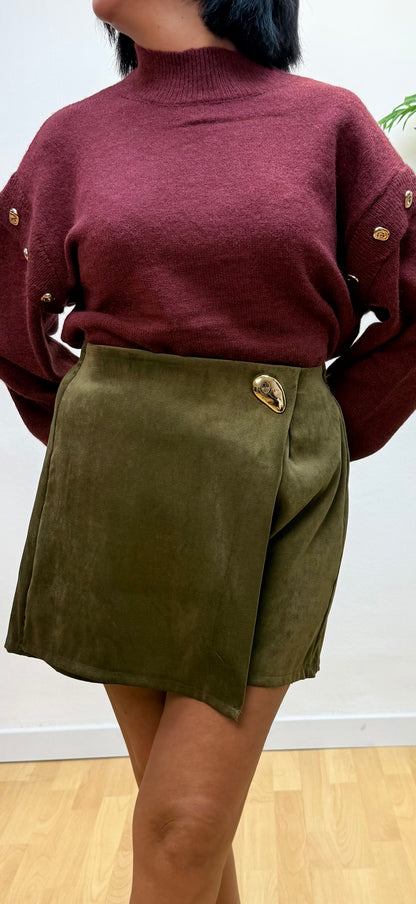 Falda pantalón verde detalle