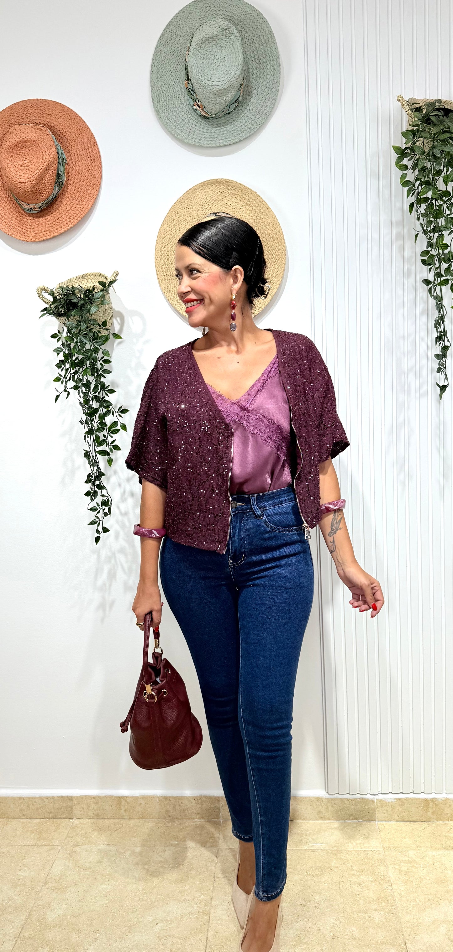 Bomber lentejuelas morado