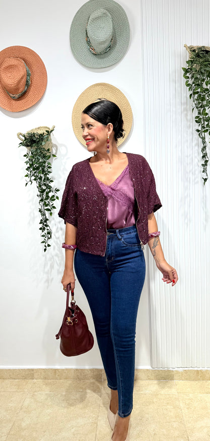 Bomber lentejuelas morado