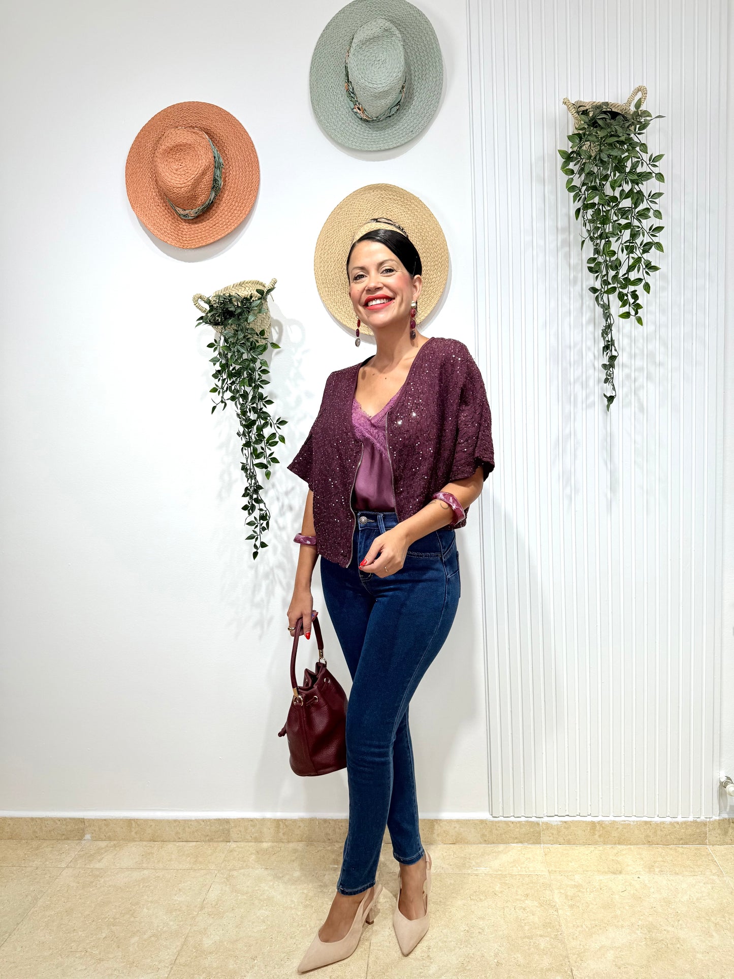 Bomber lentejuelas morado