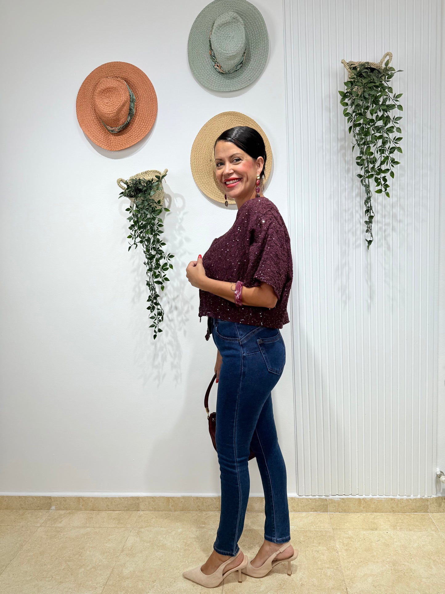 Bomber lentejuelas morado
