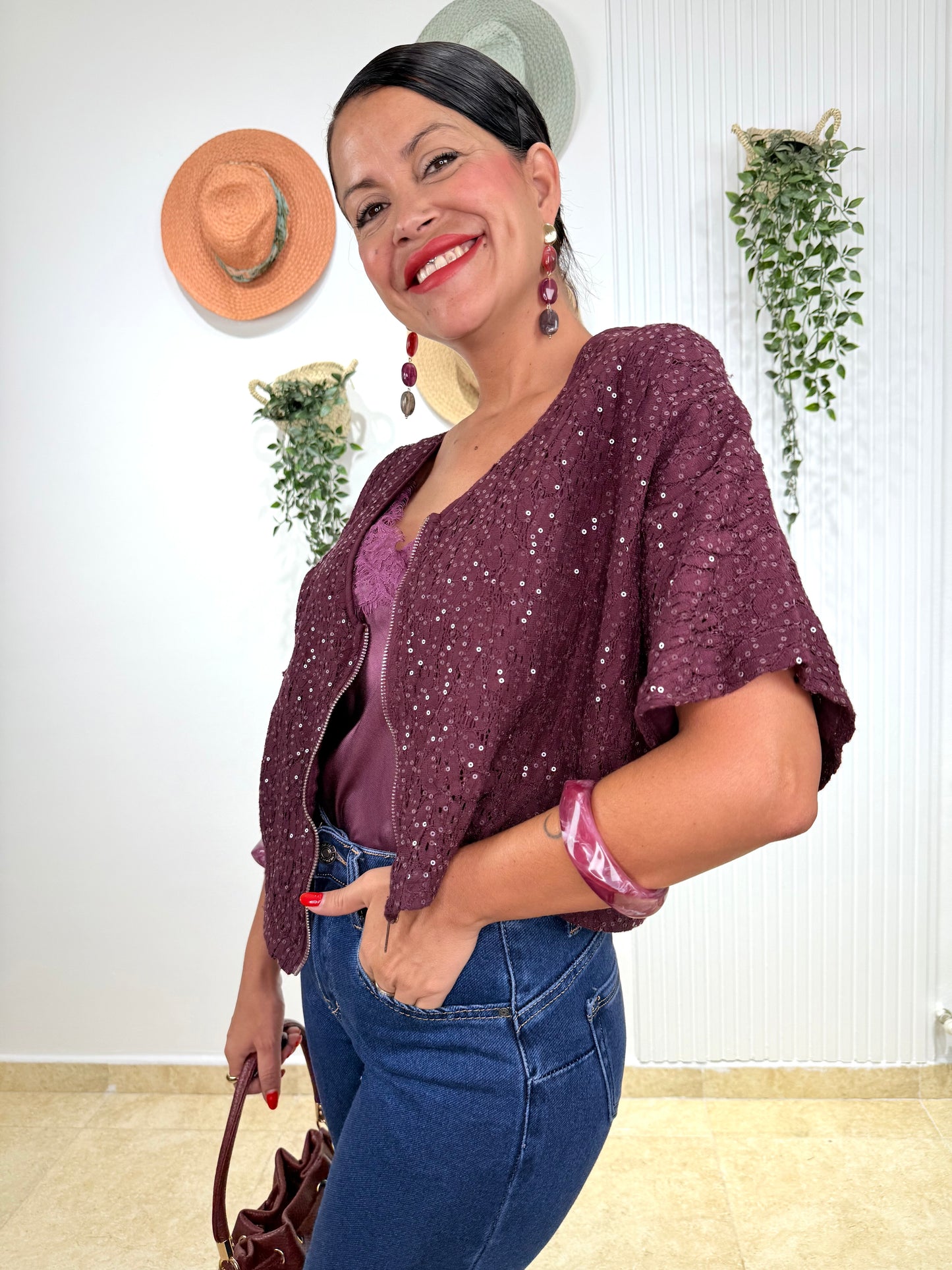 Bomber lentejuelas morado