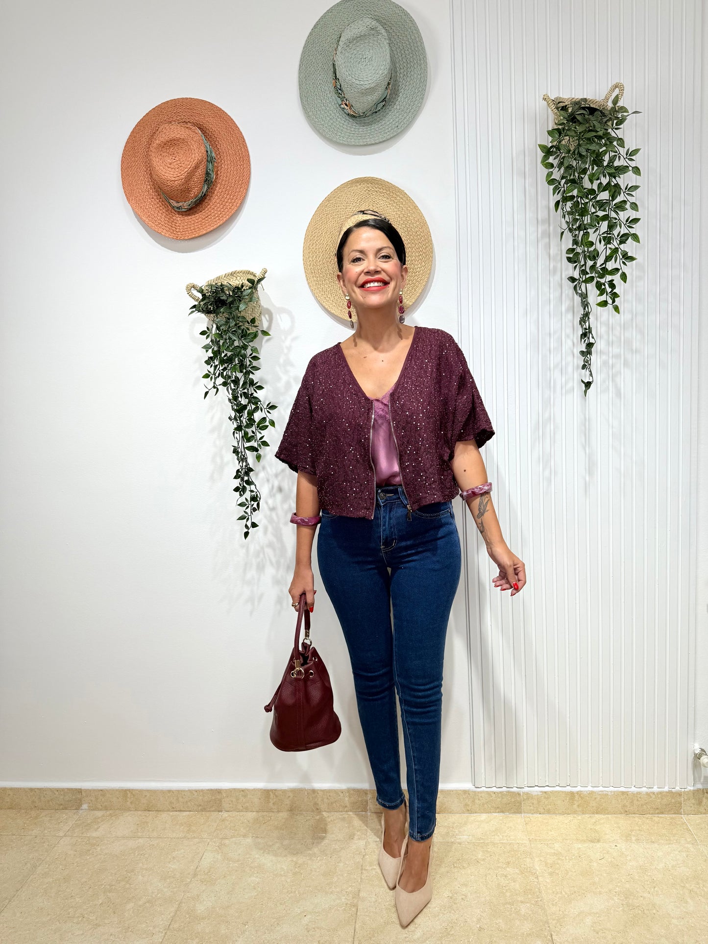 Bomber lentejuelas morado
