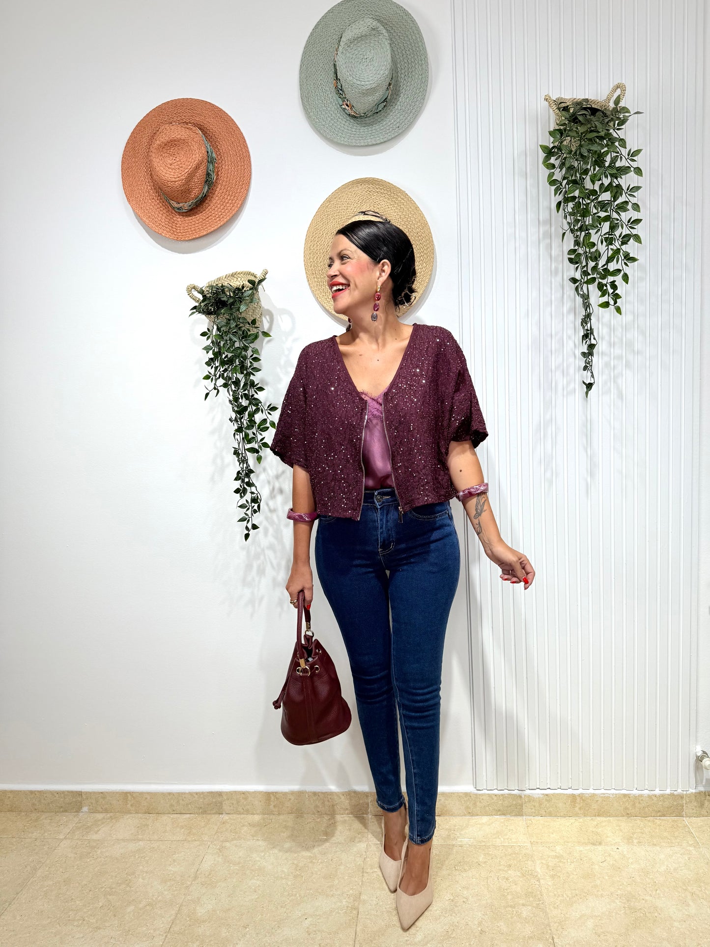 Bomber lentejuelas morado