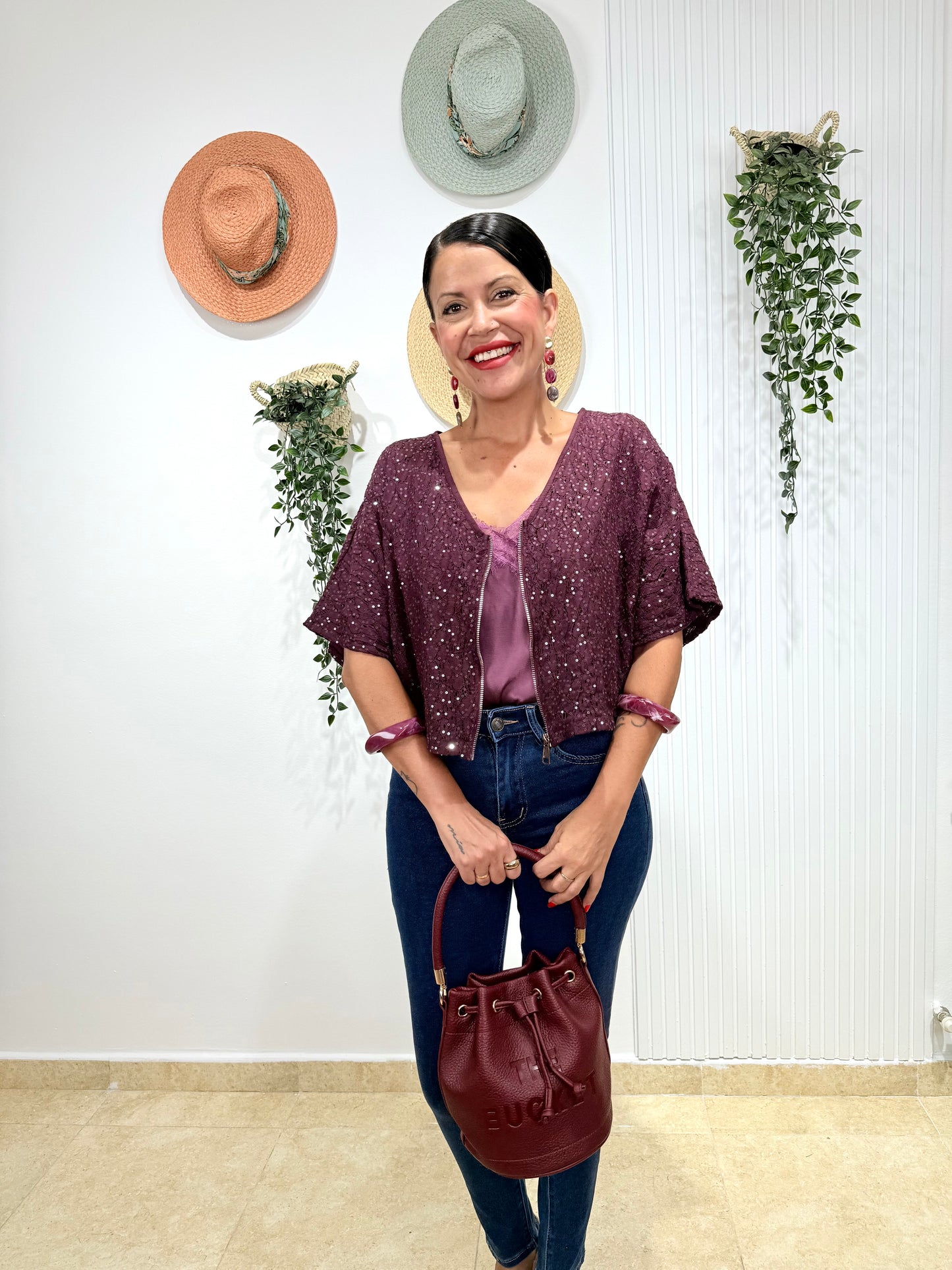 Bomber lentejuelas morado